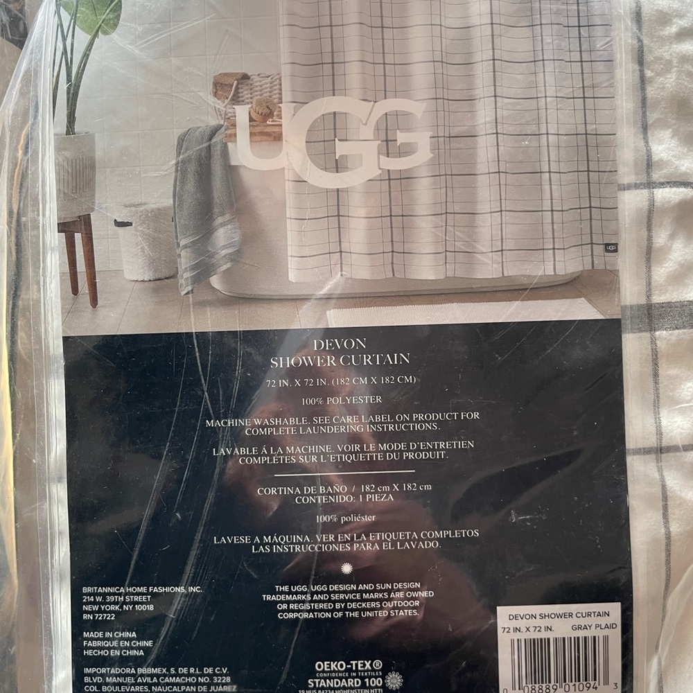 UGG Devon Shower Curtain in Gray Plaid